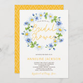 デイジーリースイエローブルーブライダルシャワー 招待状 (正面/裏面)
