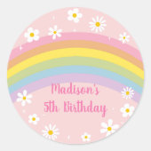 デイジーレインボーレトロ誕生日 ラウンドシール (正面)