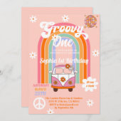 デイジーレインボーヴァングルーヴィワン1歳の誕生日パーティー 招待状 (正面/裏面)