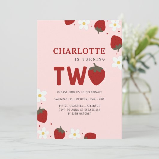 デイジーレッドストロベリーセカンドサマー誕生日 招待状 (スタンド正面)