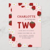 デイジーレッドストロベリーセカンドサマー誕生日 招待状 (正面/裏面)