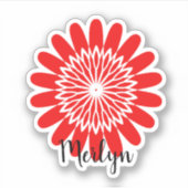 デイジーレッドフラワーフローラ名前をカスタムするカスタム シール (正面)