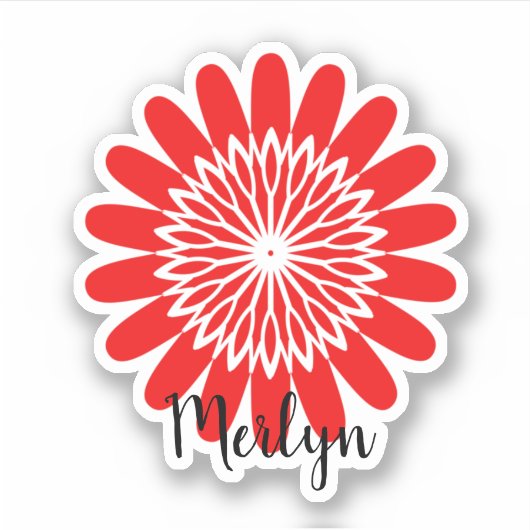 デイジーレッドフラワーフローラ名前をカスタムするカスタム シール (正面)