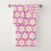 デイジーレトロフローラルパターンホワイトピンク バスタオルセット (インサイチュ)