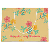 デイジーレトロブーケパターンカスタマイズイン黄 ラージペーパーバッグ (正面)