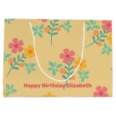 デイジーレトロブーケパターンカスタマイズイン黄 ラージペーパーバッグ (裏面)