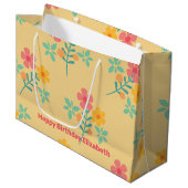 デイジーレトロブーケパターンカスタマイズイン黄 ラージペーパーバッグ (正面アングル)