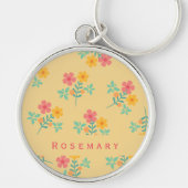 デイジーレトロブーケパターンin黄 キーホルダー (正面)