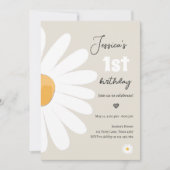 デイジーレトロボホパーティーサンドガールファースト誕生日 招待状 (正面)