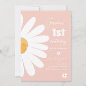 デイジーレトロボホパーティーピンクガールファースト誕生日 招待状 (正面)