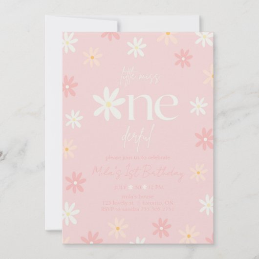 デイジーレトロボホー1歳誕生日招待状 招待状 (正面)