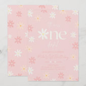 デイジーレトロボホー1歳誕生日招待状 招待状 (正面/裏面)