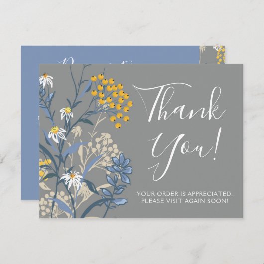 デイジーローワンネイビー&イエローボタニカルサンキュー ポストカード (正面/裏面)