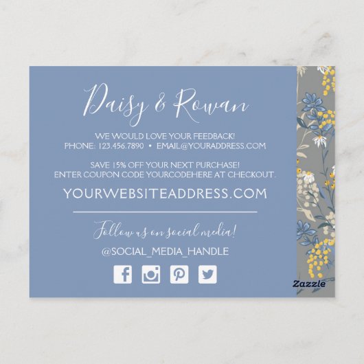 デイジーローワンネイビー&イエローボタニカルサンキュー ポストカード (裏面)