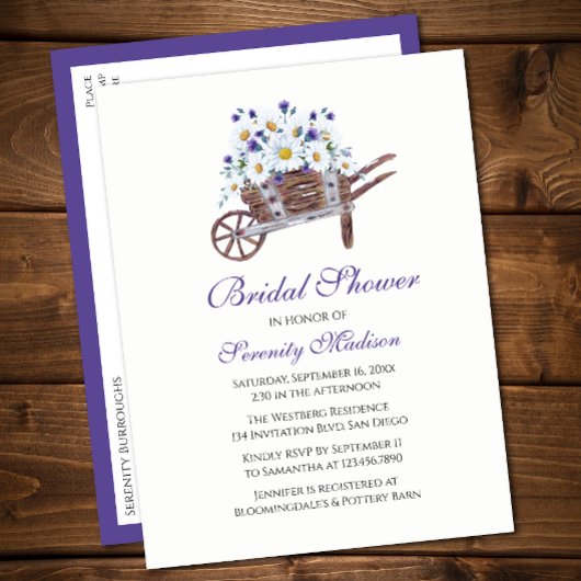 デイジーワイルドフラワーウォータカラーフローラブライダルシャワー インビテーションポストカード