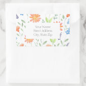 デイジーワイルドフラワーウォーターカラーフラワーモチーフ 長方形シール (バッグ)