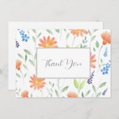 デイジーワイルドフラワーウォーターカラーモチーフ サンキューカード (正面/裏面)