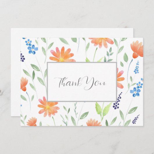 デイジーワイルドフラワーウォーターカラーモチーフ サンキューカード (正面/裏面)