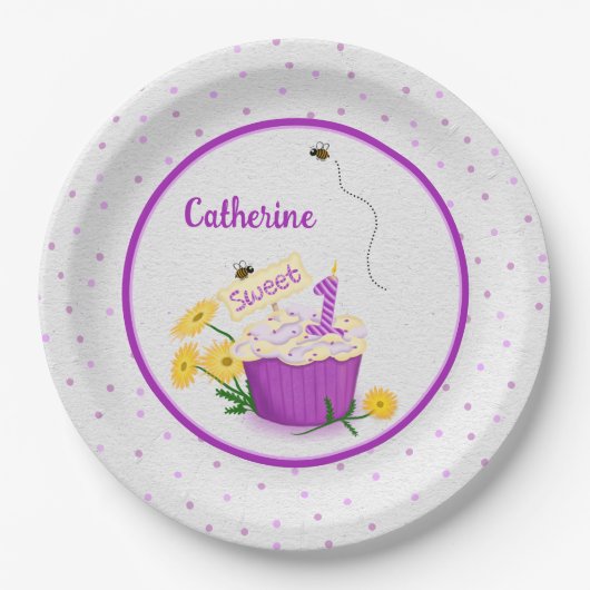 デイジーワイルドフラワーガール1st誕生日紙プレート ペーパープレート (正面)