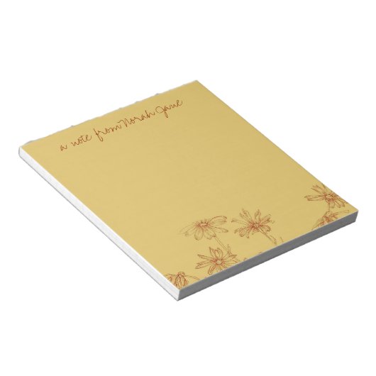 デイジーワイルドフラワーセピアインクスケッチ パーソナライズされた ノートパッド (アングル)