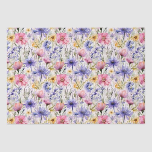 デイジーワイルドフラワーピンクブルーフローラルパターン 薄葉紙 (正面)