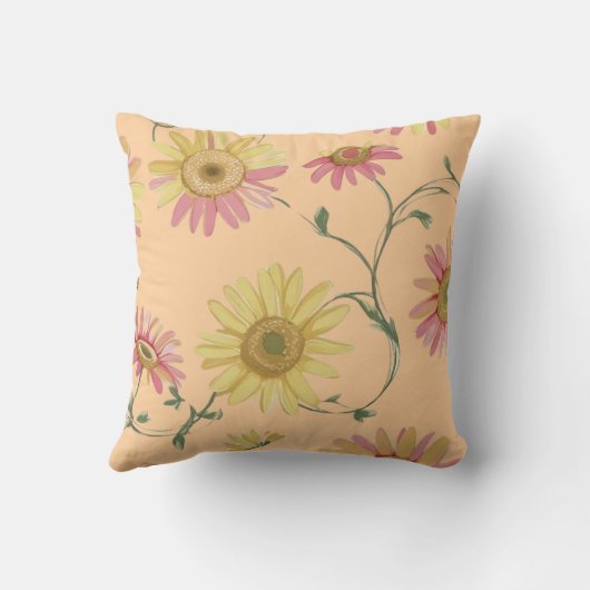 デイジーワイルドフラワーピンク&イエローパターンオン クッション (裏面)