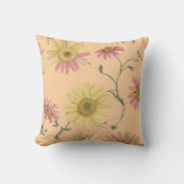 デイジーワイルドフラワーピンク&イエローパターンオン クッション (正面)