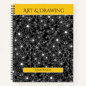 デイジーワイルドフラワーブラックイエローネームスクールサブジェクト ノートブック (正面)