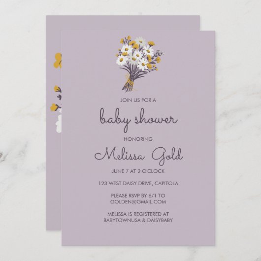 デイジーワイルドフラワーブーケ赤ちゃんシャワーカスタム 招待状 (正面/裏面)