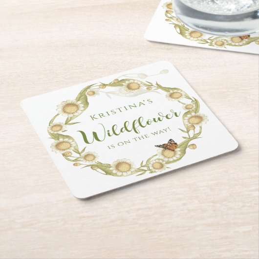デイジーワイルドフラワーベビーイン開花ベビーシャワー スクエアペーパーコースター (アングル)