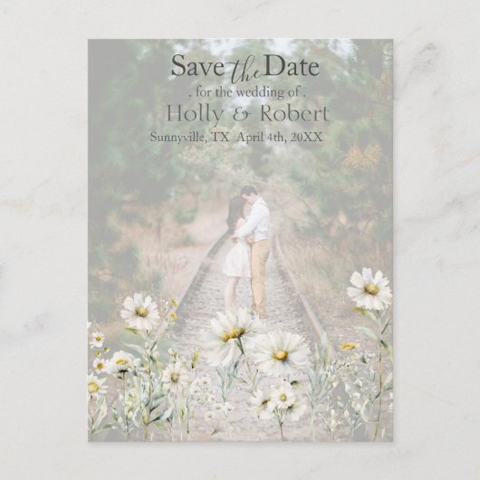 デイジーワイルドフラワー日付の保存フォトQRコード ポストカード (正面)