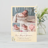 デイジーワイルドフラワー生まれたばかりの歓迎ベビーガール誕生 案内状 (スタンド正面)