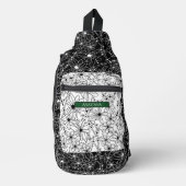 デイジーワイルドフラワー白黒パターン&グリーン名 スリングバッグ (正面)