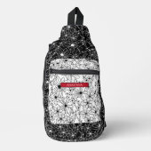 デイジーワイルドフラワー白黒パターン&レッド名 スリングバッグ (正面)