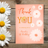 デイジーワイルドワンファースト1歳の誕生日ガールフローラ サンキューカード