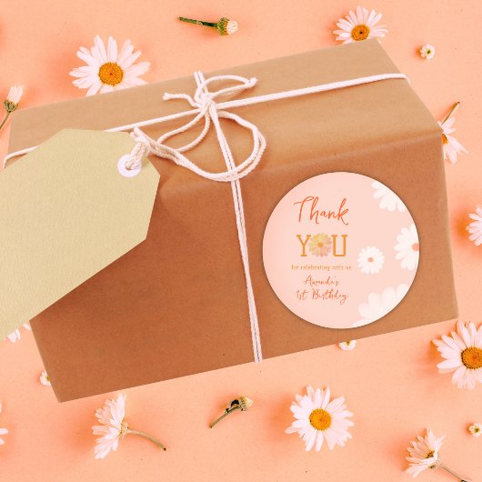 デイジーワイルドワンファースト1歳の誕生日ガールフローラ ラウンドシール