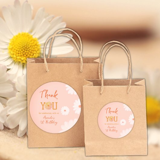 デイジーワイルドワンファースト1歳の誕生日ガールフローラ ラウンドシール