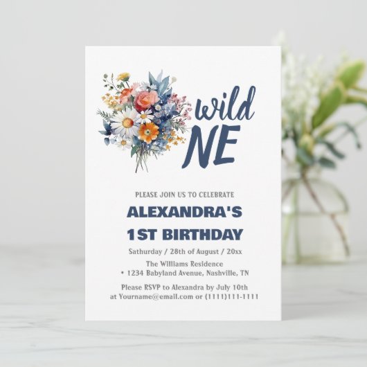 デイジーワイルドワン1歳の誕生日ガール 招待状 (スタンド正面)