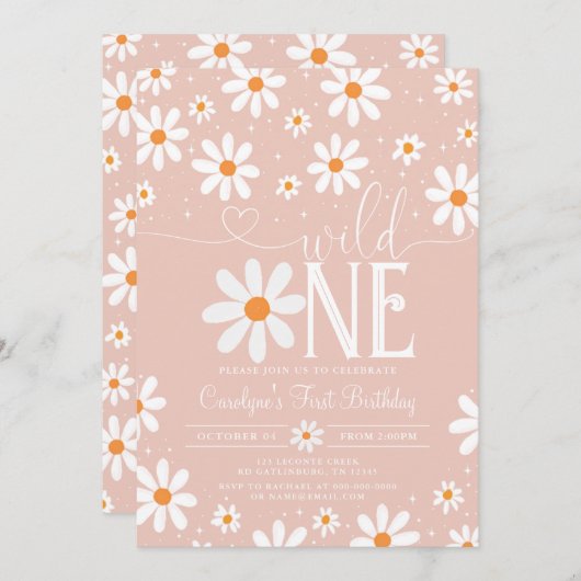デイジーワイルドワン1歳の誕生日パーティの招待状 招待状 (正面/裏面)