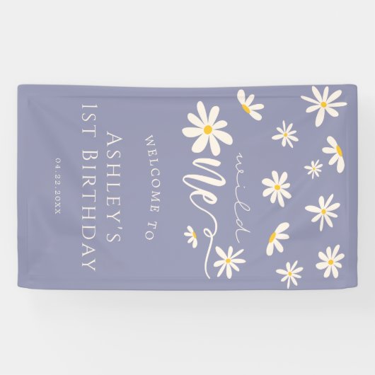 デイジーワイルドワン1歳の誕生日パープルウェルカムサイン 横断幕 (横)