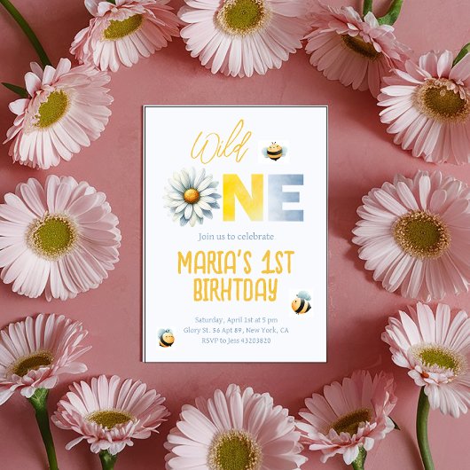 デイジーワイルドワン1st女の子の誕生日パーティーへの招待 招待状