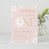 デイジーワンフローラピンク1歳の誕生日 招待状 (スタンド正面)