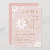 デイジーワンフローラピンク1歳の誕生日 招待状 (正面/裏面)