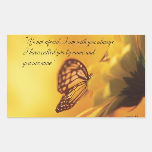 デイジー上の宗教的な蝶 "恐れるな" 長方形シール (正面)