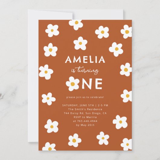 デイジー予測できなガール1st誕生日パーティの招待状 招待状 (正面)