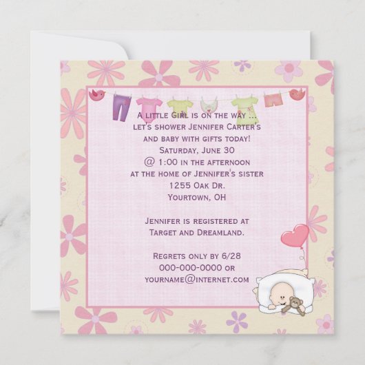 デイジー付きベビーシャワー 招待状 (正面)