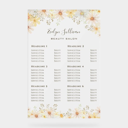 デイジー価格表 アクリルサイン (正面)