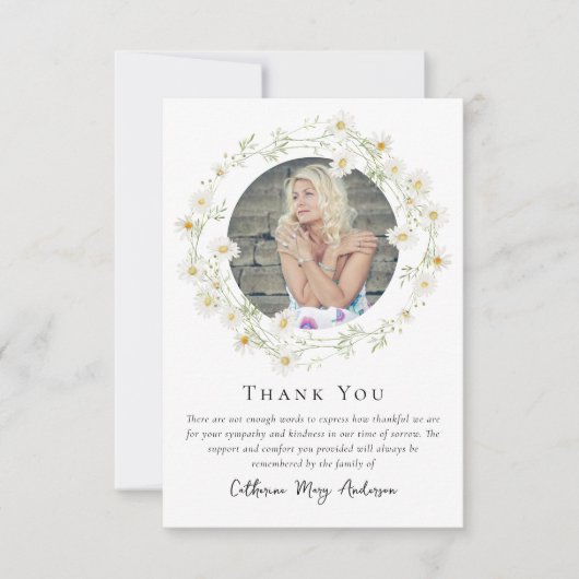 デイジー写真忌引悔やみや弔慰葬儀記念 サンキューカード (正面)