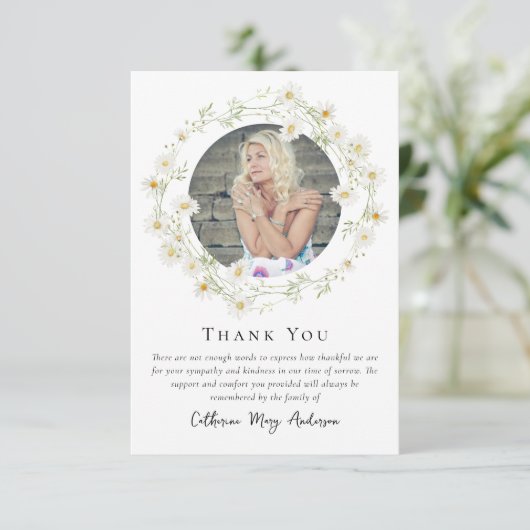 デイジー写真忌引悔やみや弔慰葬儀記念 サンキューカード (スタンド正面)
