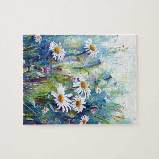 デイジー分野の水彩画の絵画 ジグソーパズル (横)